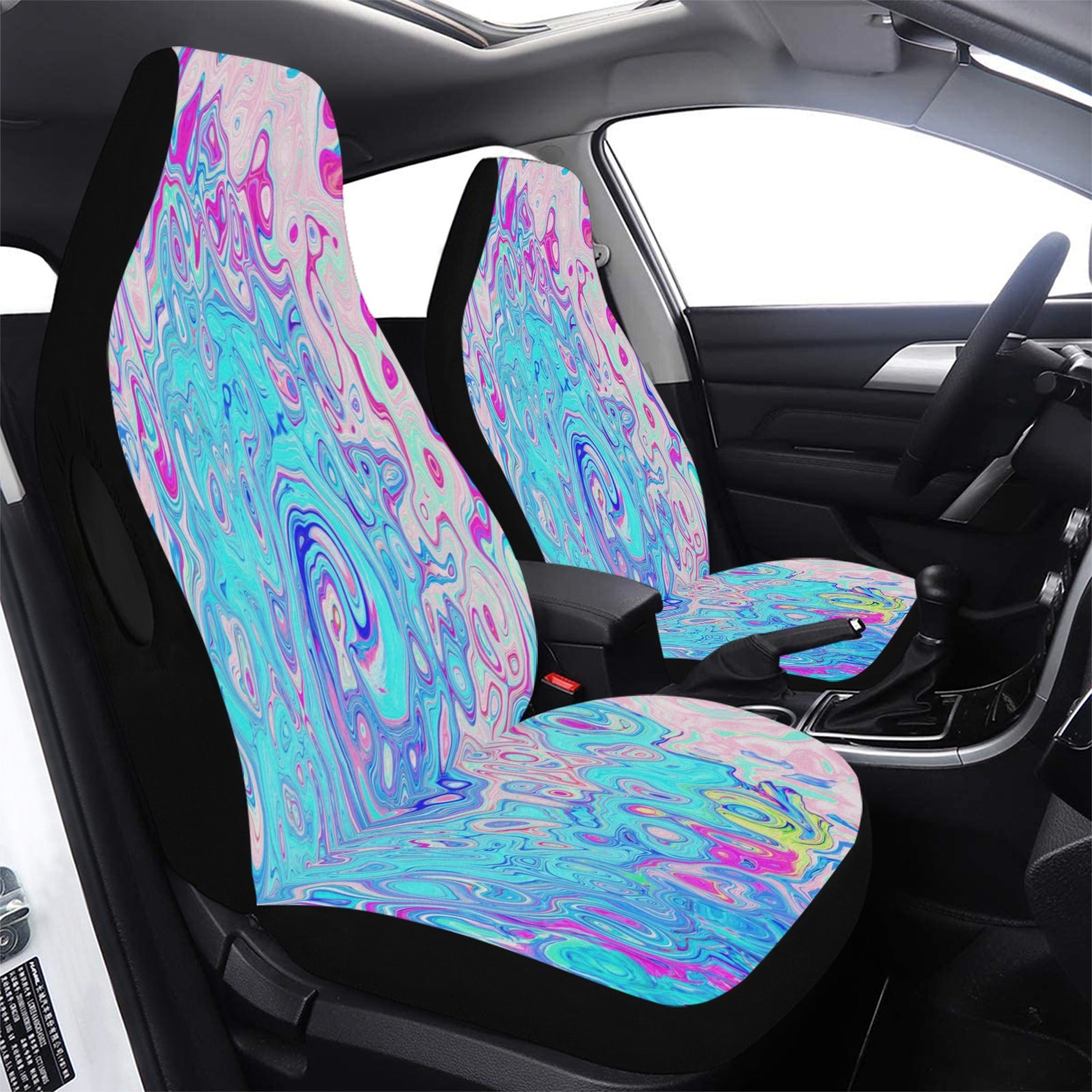 Car Seat Covers, Groovy Abstract Retro Robin's Egg Blue Liquid Swirl