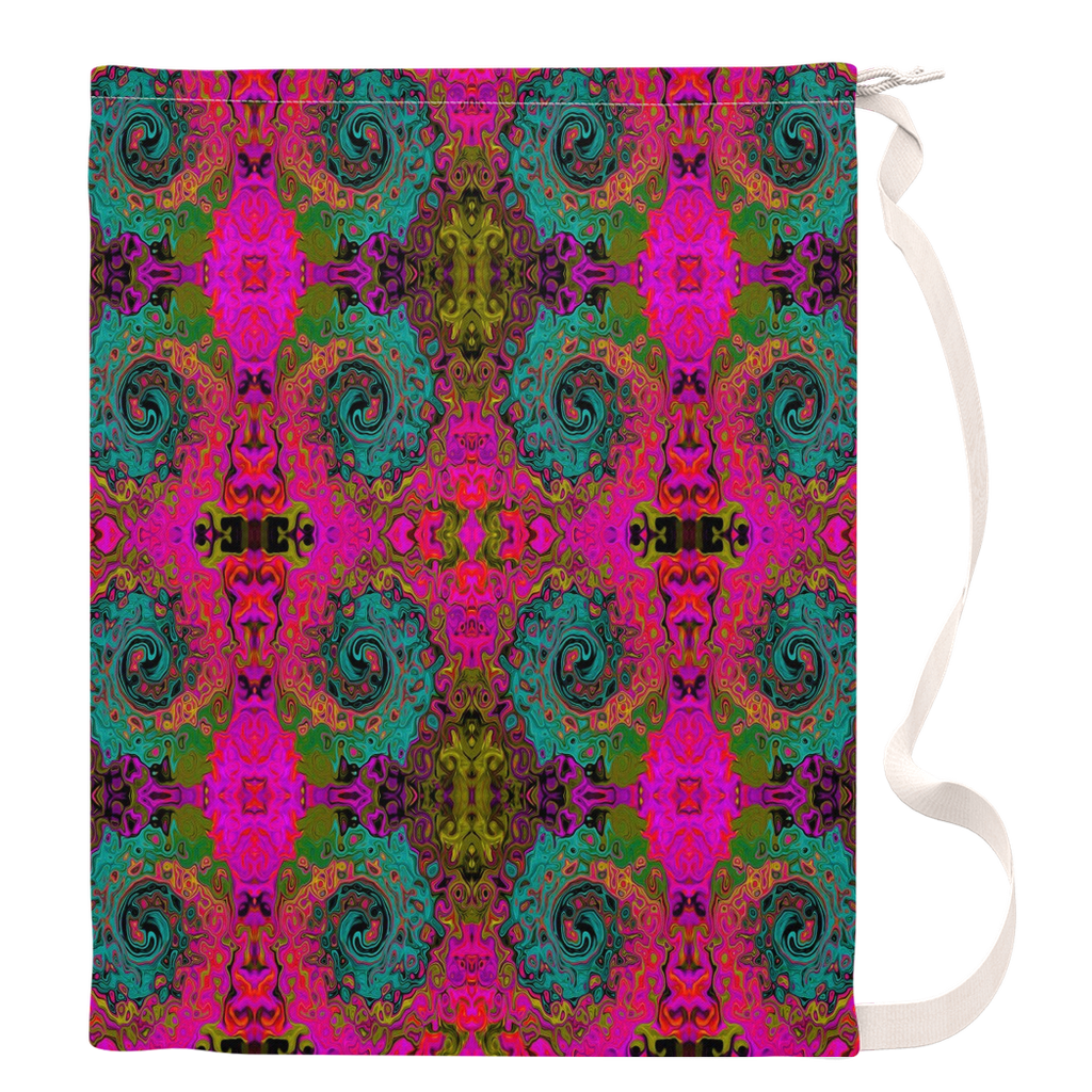 Large Laundry Bags, Trippy Turquoise Abstract Retro Liquid Swirl Pattern