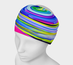 Wide Fabric Headband, Groovy Abstract Yellow and Navy Blue Swirl, Face Covering