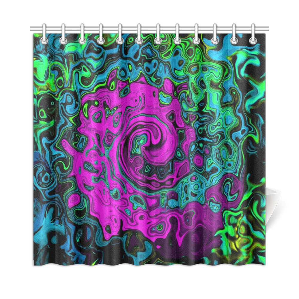 Shower Curtains, Bold Magenta Abstract Groovy Liquid Art Swirl - 72 by 72"