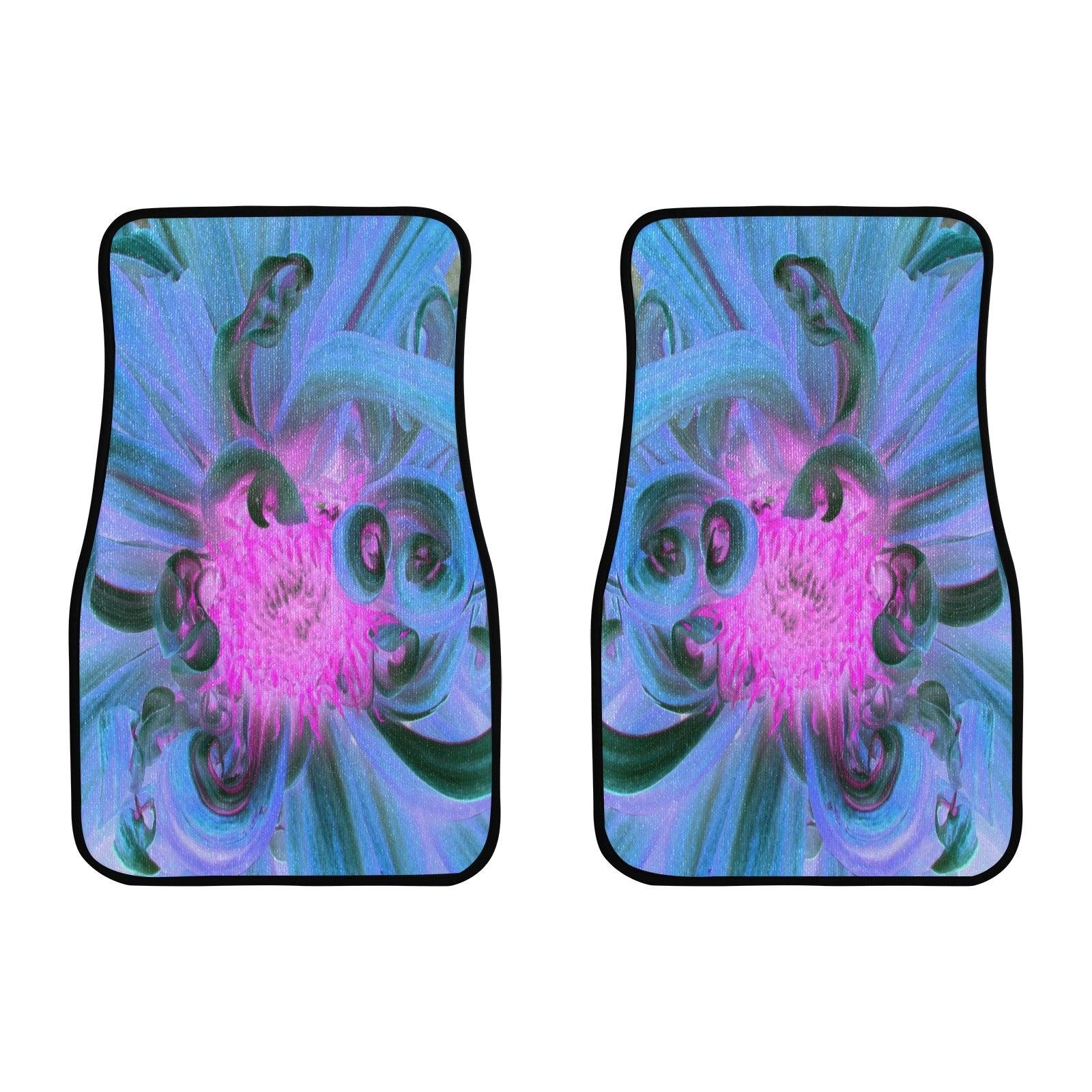 Car Floor Mats - Festive Blue and Hot Pink Dahlia Flower Petals - Front Set of 2