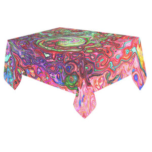 Tablecloths for Rectangle Tables, Watercolor Red Groovy Abstract Retro Liquid Swirl