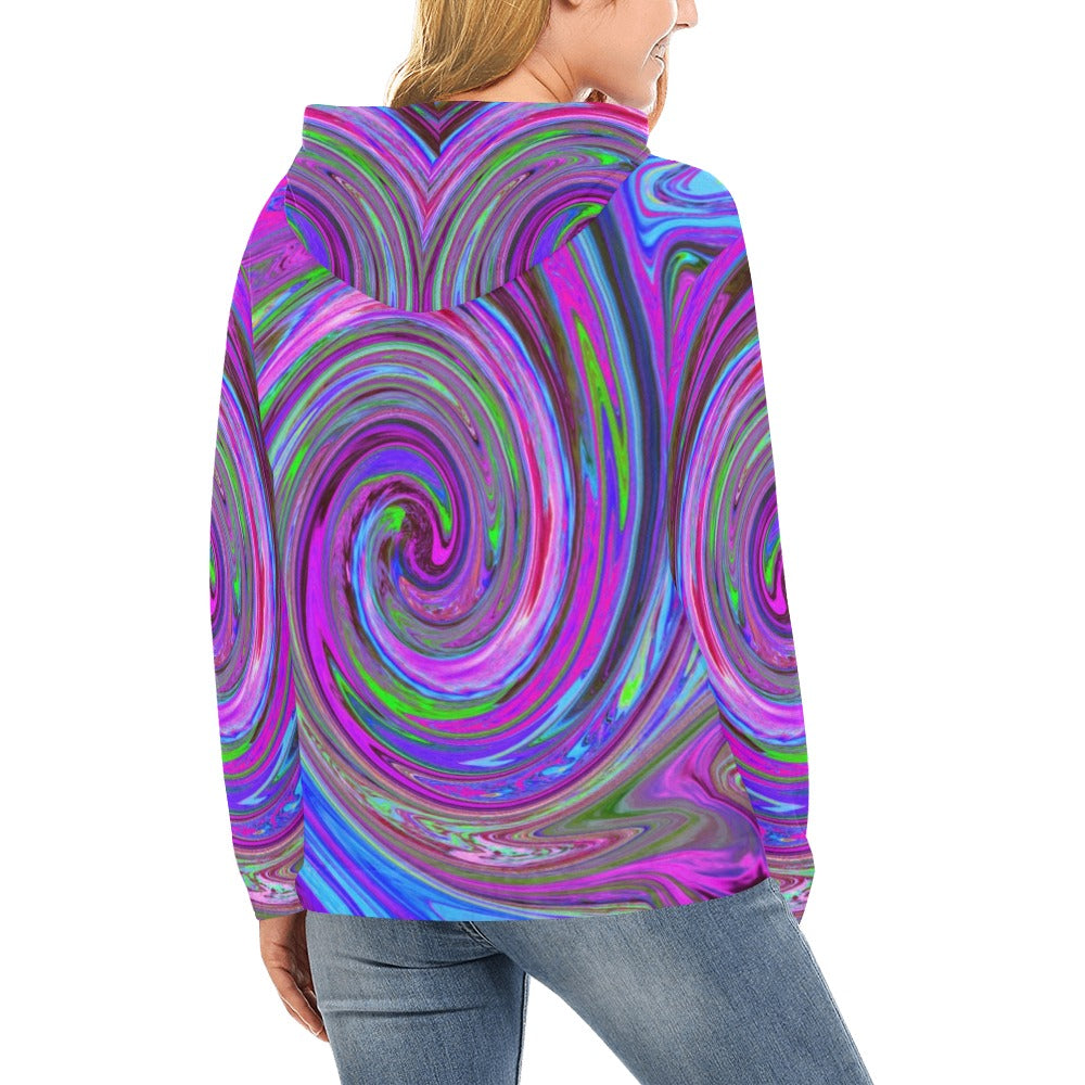 Hoodies for Women, Colorful Magenta Swirl Retro Abstract Design