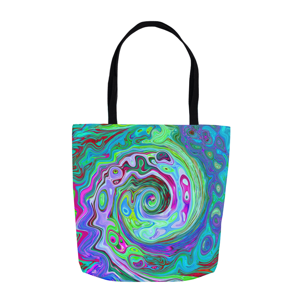Tote Bags, Retro Green, Red and Magenta Abstract Groovy Swirl