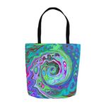 Tote Bags, Retro Green, Red and Magenta Abstract Groovy Swirl