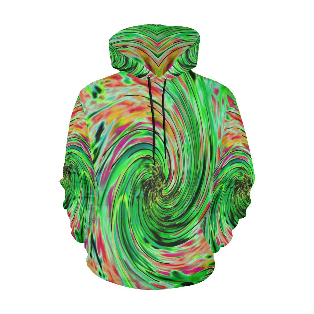 Hoodies for Women, Cool Abstract Lime Green and Black Floral Swirl