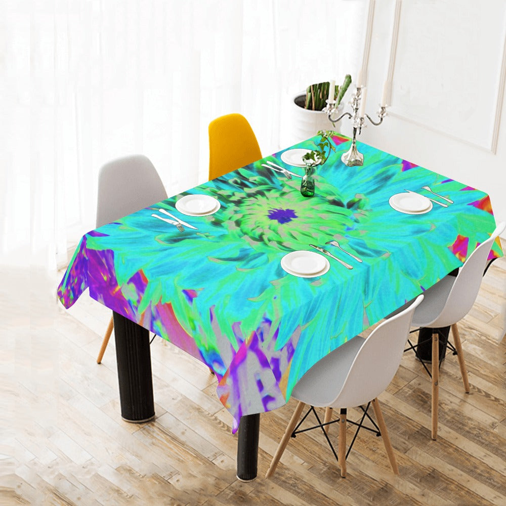 Tablecloths for Rectangle Tables, Aqua Cactus Dahlia Abstract Macro Flower
