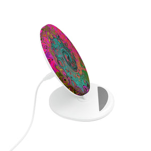 Induction Charger, Trippy Turquoise Abstract Retro Liquid Swirl