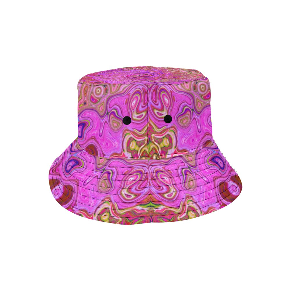 Bucket Hats for Women, Hot Pink Marbled Colors Abstract Retro Swirl