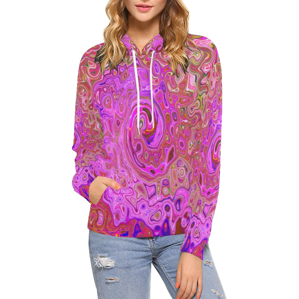 Hoodies for Women and Teens, Hot Pink Marbled Colors Abstract Retro Swirl