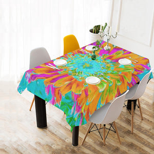 Tablecloths for Rectangle Tables, Tropical Orange and Hot Pink Decorative Dahlia
