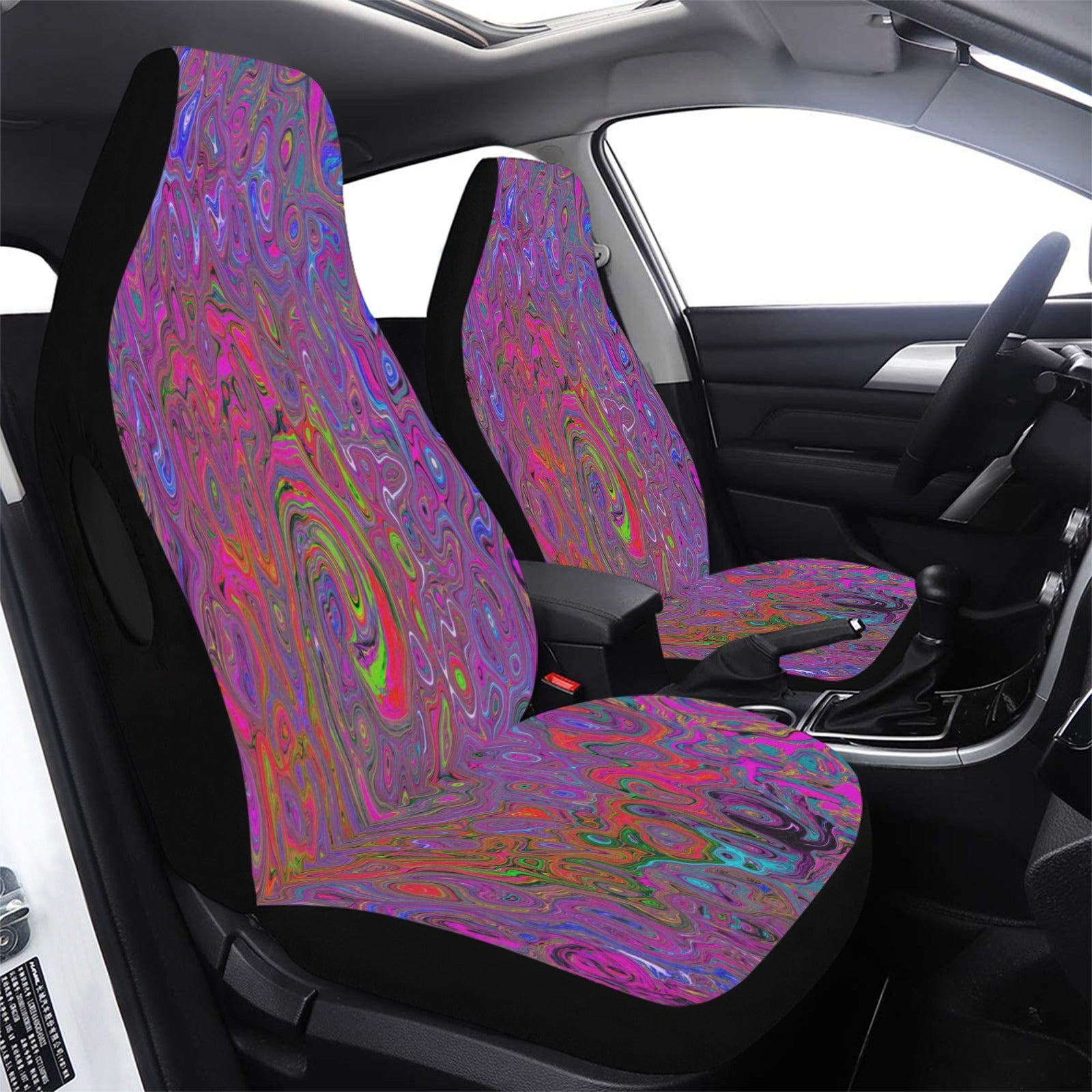 Car Seat Covers, Psychedelic Groovy Magenta Retro Liquid Swirl