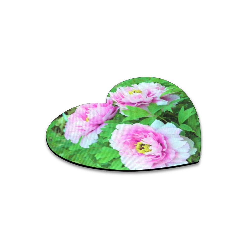Heart Shaped Mousepads, Elegant Pink Tree Peony Flowers with Yellow Centers
