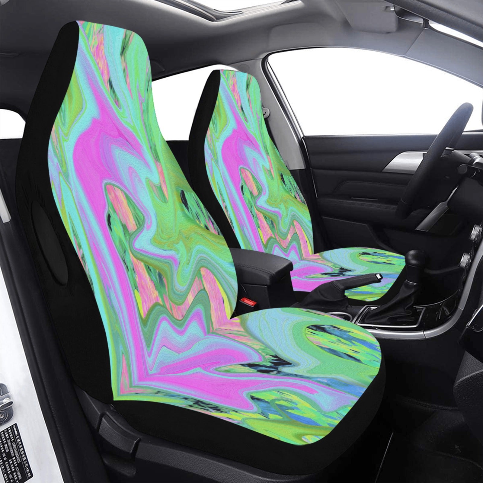Car Seat Covers, Retro Pink and Light Blue Liquid Art on Hydrangea