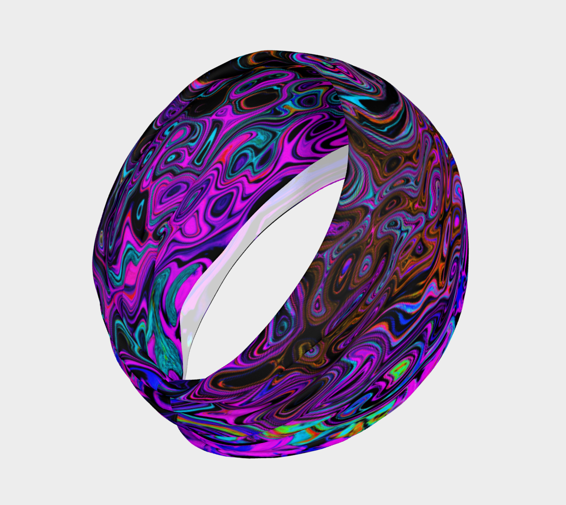 Wide Fabric Headbands, Trippy Black and Magenta Retro Liquid Swirl