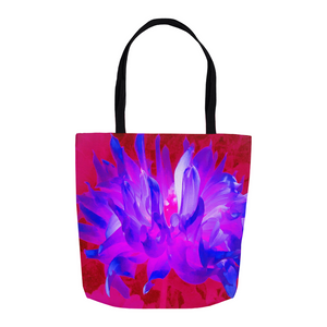 Tote Bags, Stunning Violet Blue and Hot Pink Cactus Dahlia