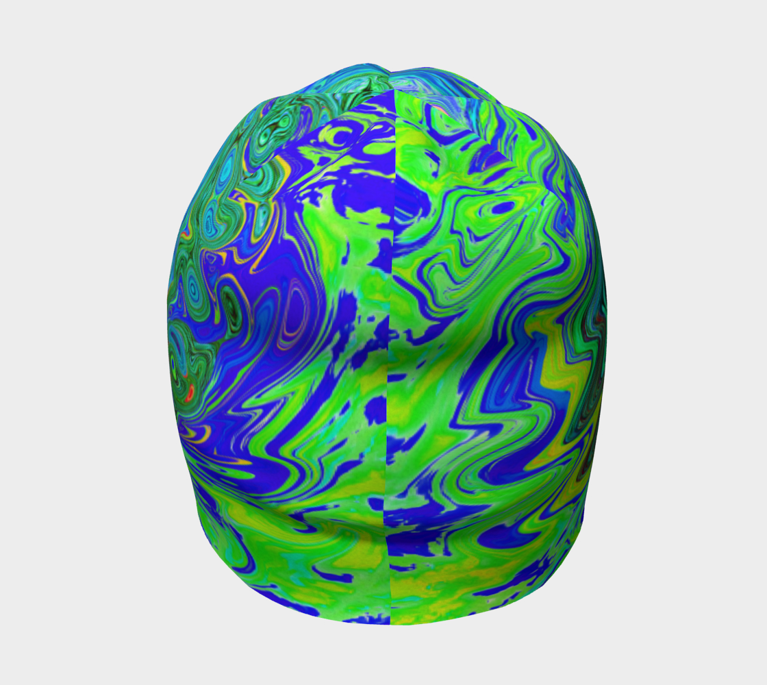 Beanie Hats, Groovy Abstract Retro Green and Blue Swirl