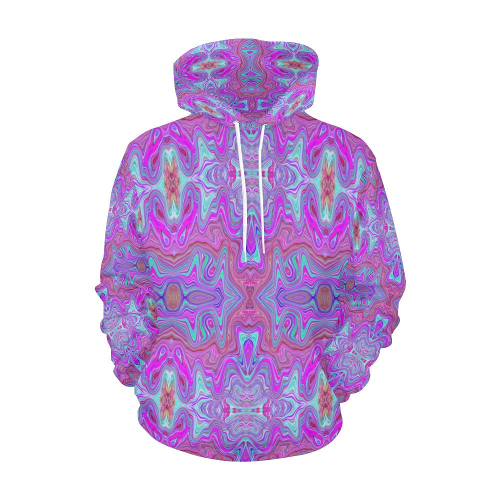 Lightweight Hoodies for Women, Wavy Magenta and Green Trippy Marbled Pattern