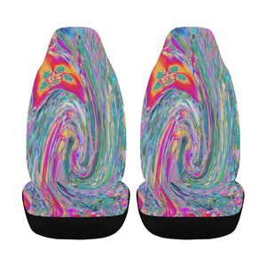 Car Seat Covers, Abstract Floral Psychedelic Rainbow Waves of Color