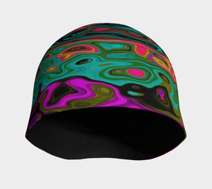 Beanie Hats, Trippy Turquoise Abstract Retro Liquid Swirl
