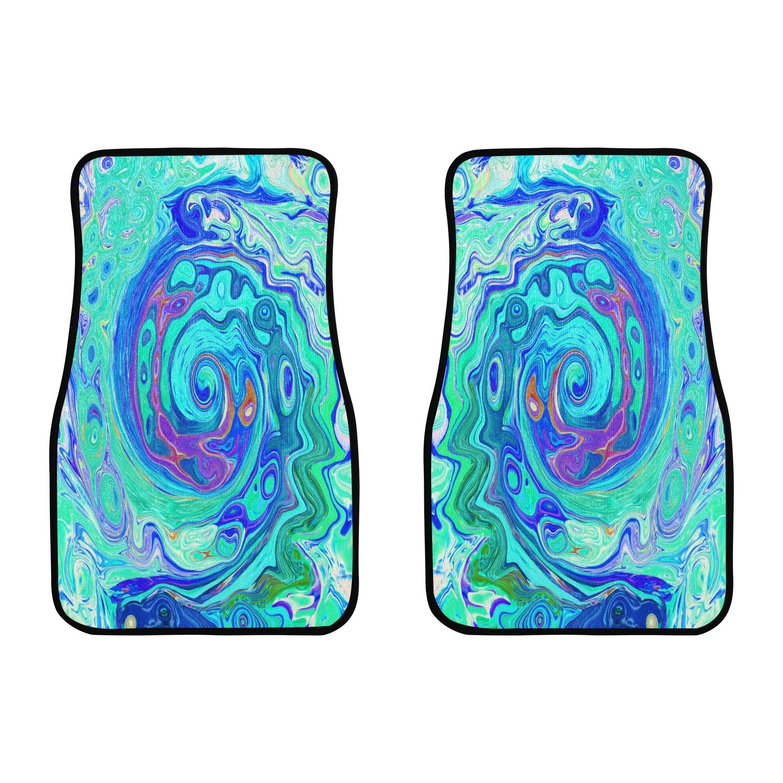 Car Floor Mats, Groovy Abstract Ocean Blue and Green Liquid Swirl - Front Set of 2