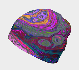 Beanie Hats, Retro Magenta, Green and Orange Abstract Swirl