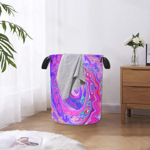 Fabric Laundry Basket with Handles, Retro Purple and Orange Abstract Groovy Swirl