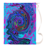 Large Laundry Bags, Groovy Abstract Retro Blue and Purple Swirl