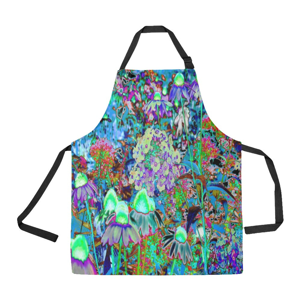 Apron with Pockets, Psychedelic Purple and Lime Green Garden Flowers