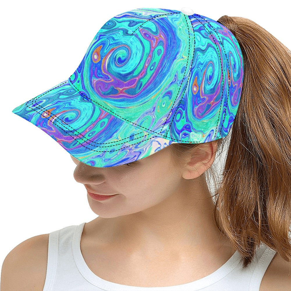 Snapback Hats, Groovy Abstract Ocean Blue and Green Liquid Swirl