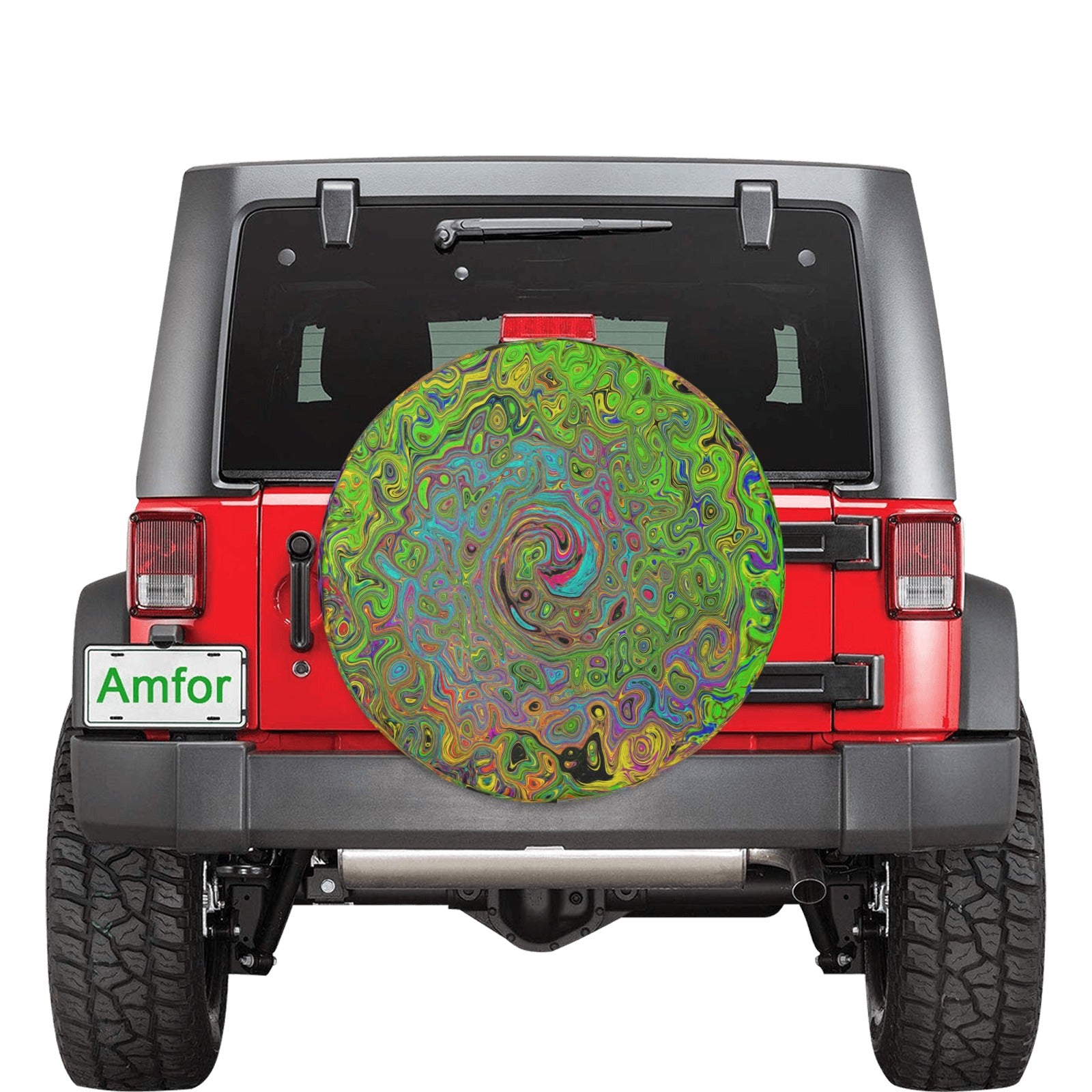Spare Tire Covers, Groovy Abstract Retro Lime Green and Blue Swirl - Medium