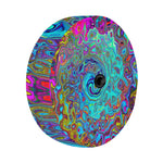Spare Tire Cover with Backup Camera Hole - Trippy Sky Blue Abstract Retro Liquid Swirl - Medium