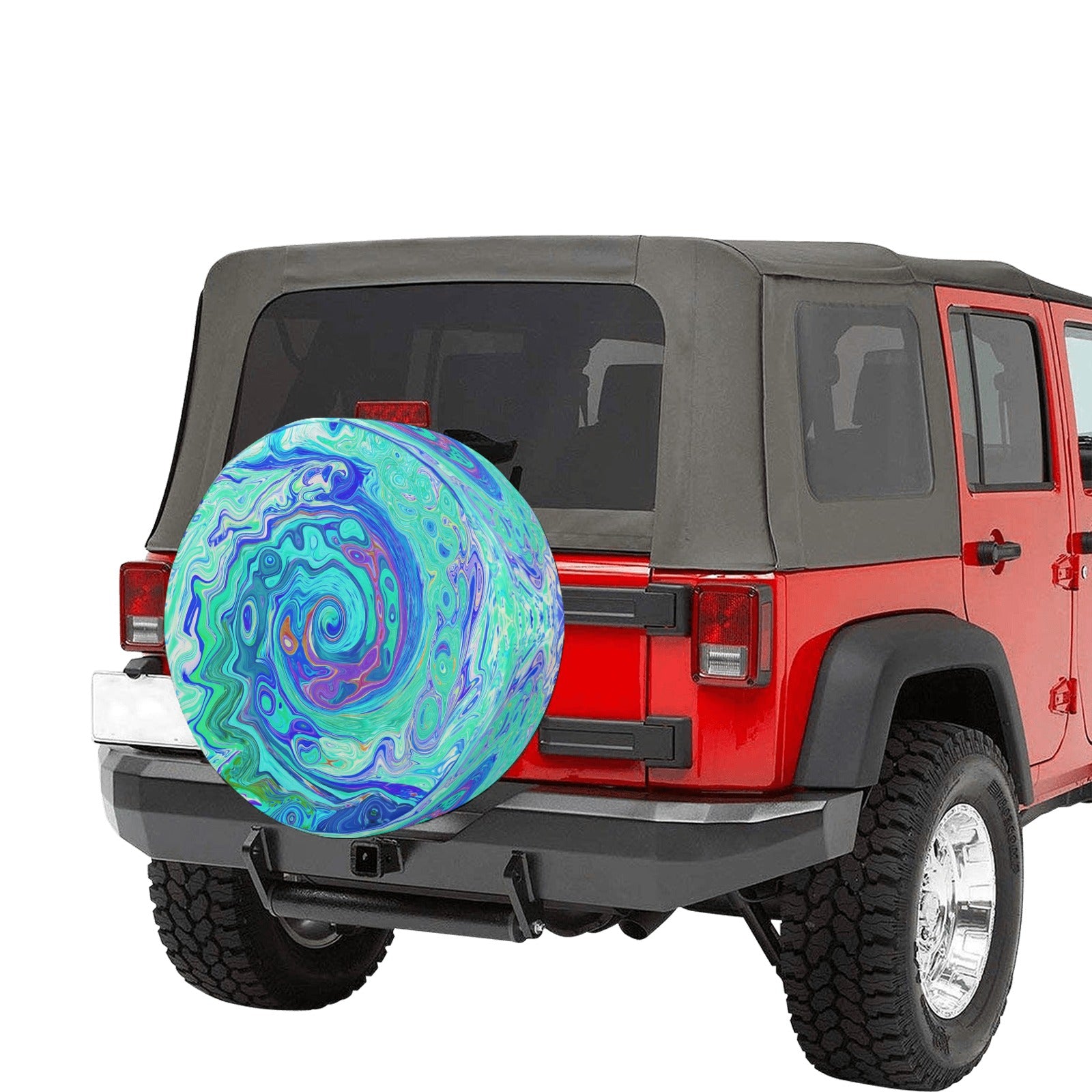 Spare Tire Covers, Groovy Abstract Ocean Blue and Green Liquid Swirl - Small