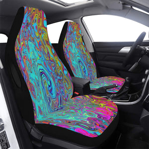 Car Seat Covers, Trippy Sky Blue Abstract Retro Liquid Swirl