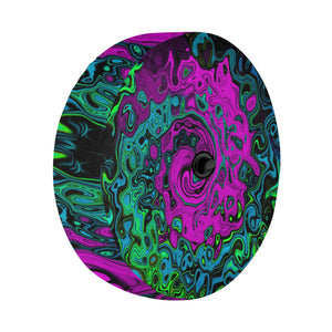 Spare Tire Cover with Backup Camera Hole - Bold Magenta Abstract Groovy Liquid Art Swirl - Small