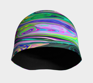 Beanie Hat, Groovy Abstract Aqua and Navy Lava Liquid Swirl