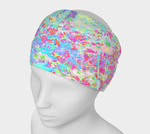 Wide Fabric Headband, Aqua and Hot Pink Sunrise in My Rubio Garden, Face Covering
