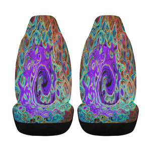 Car Seat Covers, Purple Colorful Groovy Abstract Retro Liquid Swirl