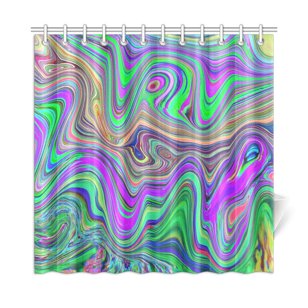Shower Curtains, Trippy Lime Green and Purple Waves of Color - 72 x 72