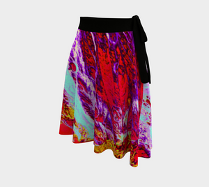 Artsy Wrap Skirt, Abstract Tropical Aqua and Purple Hibiscus Flower