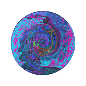 Spare Tire Covers, Groovy Abstract Retro Blue and Purple Swirl - Large