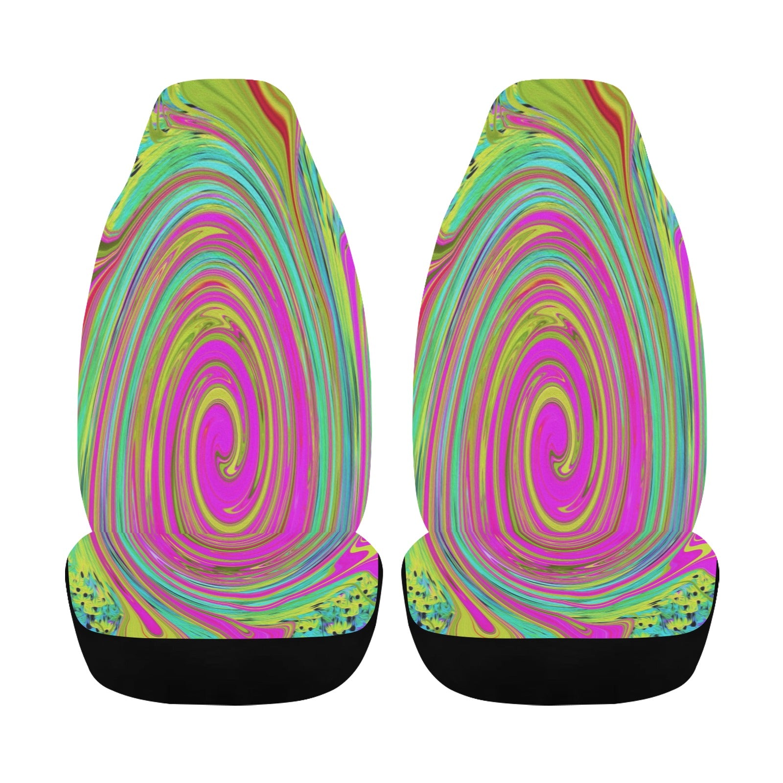 Car Seat Covers, Groovy Abstract Pink and Turquoise Swirl with Flowers