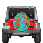 Spare Tire Covers, Aqua Tropical with Yellow and Orange Flowers - Small