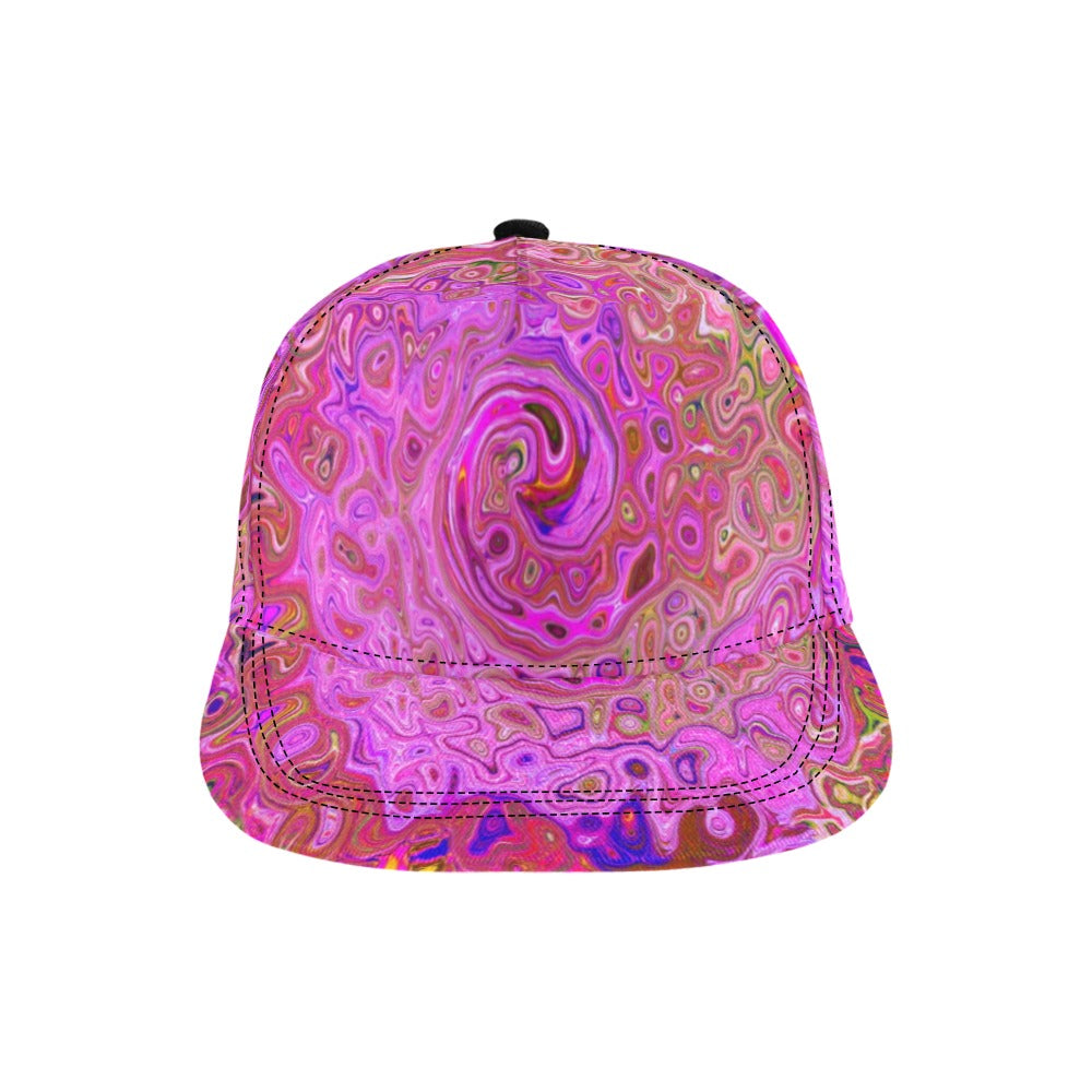 Snapback Hats for Women, Hot Pink Marbled Colors Abstract Retro Swirl