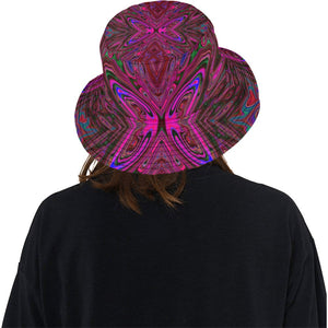 Bucket Hats - Trippy Hot Pink, Red and Blue Abstract Butterfly