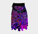 Wrap Skirts for Women, Trippy Black and Magenta Retro Liquid Swirl
