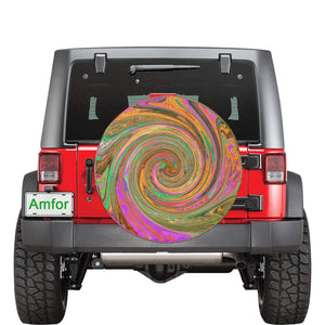 Spare Tire Covers - Groovy Abstract Retro Orange and Green Swirl - Large