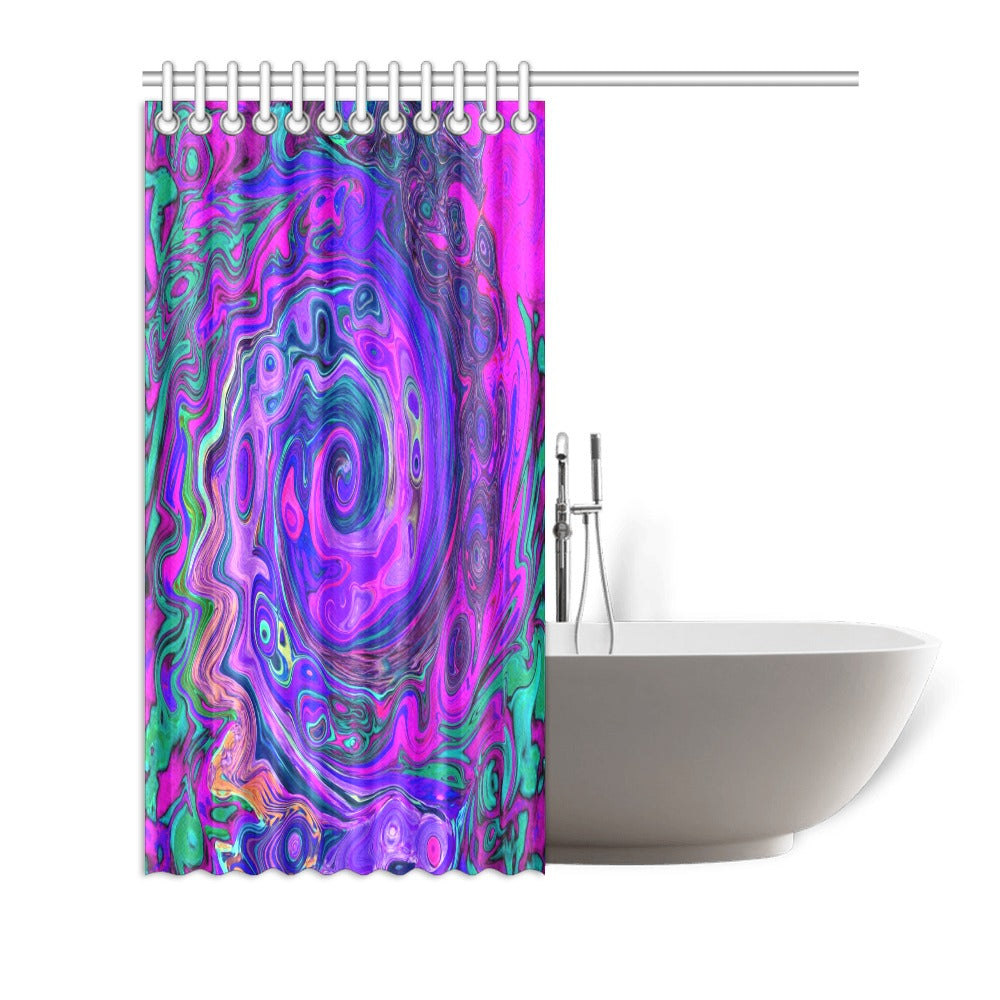 Shower Curtains, Groovy Abstract Retro Magenta and Purple Swirl