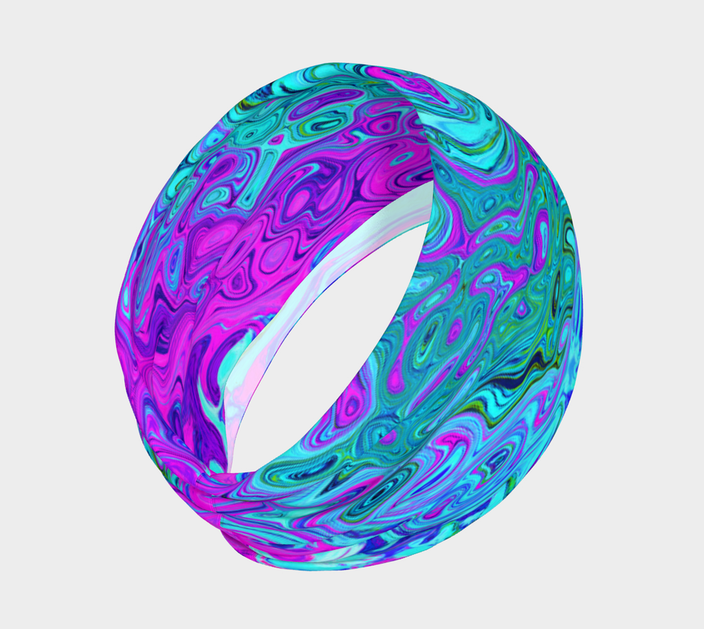Headband - Aquamarine and Magenta Cool Retro Liquid Swirl