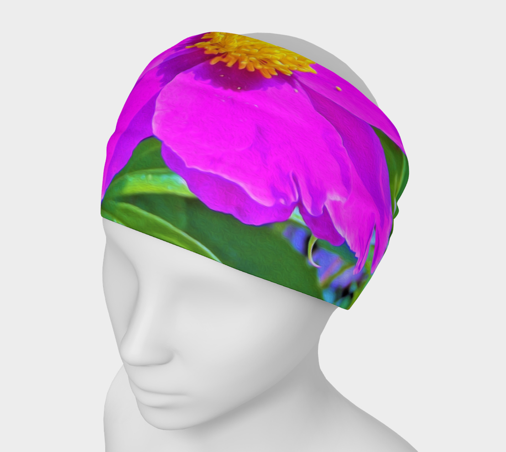 Wide Fabric Headbands, Brilliant Ultra-Violet Peony with Yellow Center